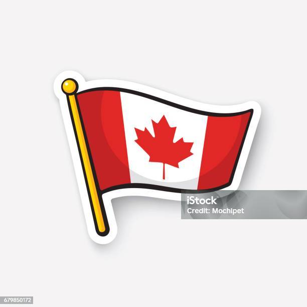 Sticker Flag Of Canada On Flagstaff Stock Illustration - Download Image Now - Canadian Flag, Cartoon, Aiming