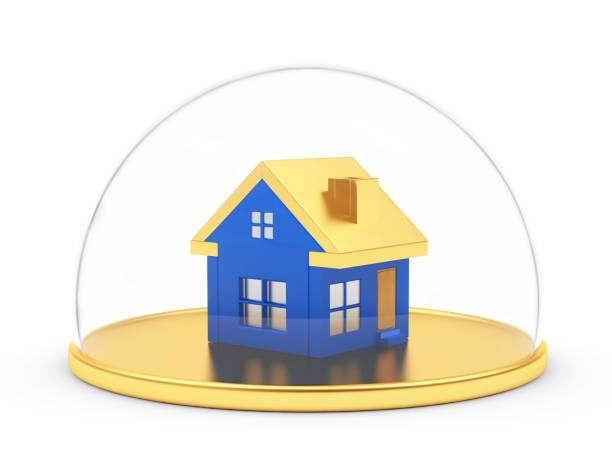 istock Blue house is protected by a glass cover 679854114