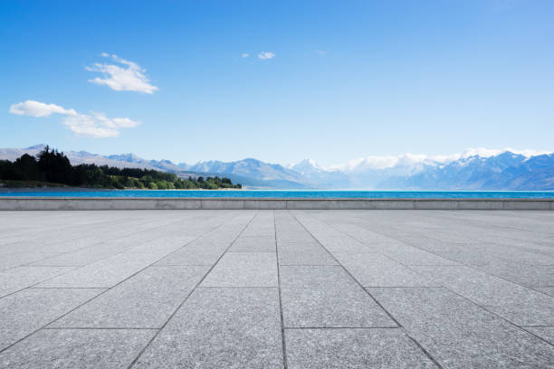 istock empty floor with blue sea in blue sky 679864994