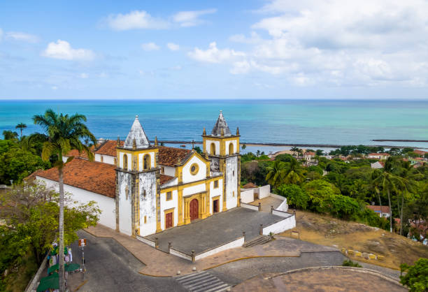 Aerial view of Se Cathedral - Olinda, Pernambuco, Brazil Aerial view of Olinda and Recife skyline - Olinda, Pernambuco, Brazil historic district photos stock pictures, royalty-free photos & images