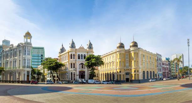 panoramiczny widok na plac marco zero w starożytnej dzielnicy recife - recife, pernambuco, brazylia - colonial style obrazy zdjęcia i obrazy z banku zdjęć