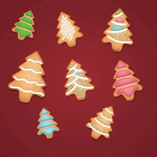 Vector illustration of Christmas gingerbread tree cookies