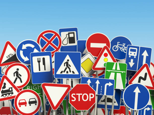 istock Traffic road signs on the sky background. 679869248