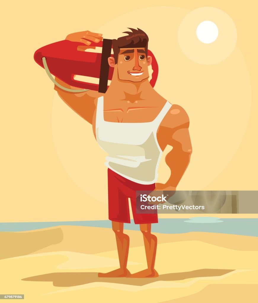 Happy smiling sea lifeguard man character mascot Happy smiling sea lifeguard man character mascot. Vector flat cartoon illustration Lifeguard stock vector