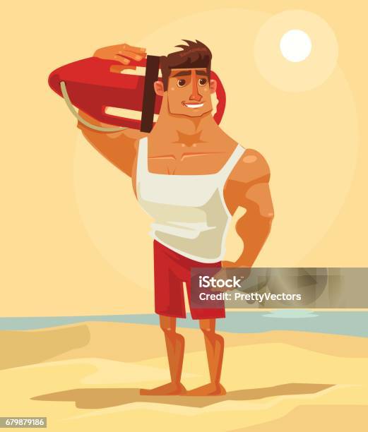 Happy Smiling Sea Lifeguard Man Character Mascot Stock Illustration - Download Image Now - Lifeguard, Beach, Cartoon