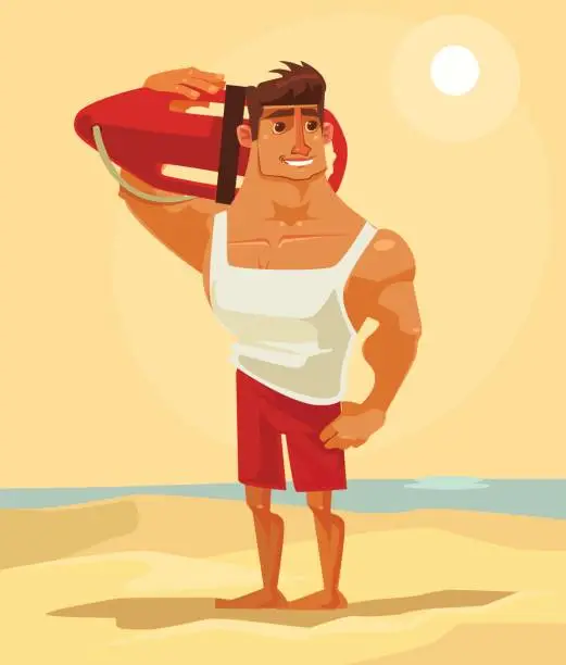 Vector illustration of Happy smiling sea lifeguard man character mascot