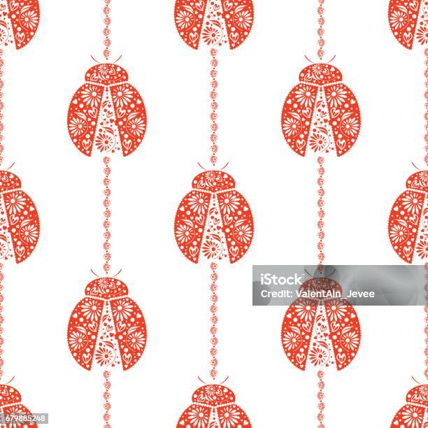 Red Insect Pattern Seamless Vector Pattern With Insects Symmetrical Background With Bright ...