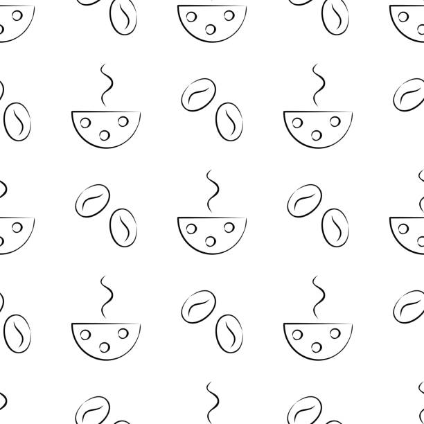 Seamless vector patterns with cups and cofee grains on the white background. Series of Food and Drink Seamless Patterns Seamless vector patterns with cups and cofee grains on the white background. Series of Food and Drink Seamless Patterns billy bowlegs iii stock illustrations