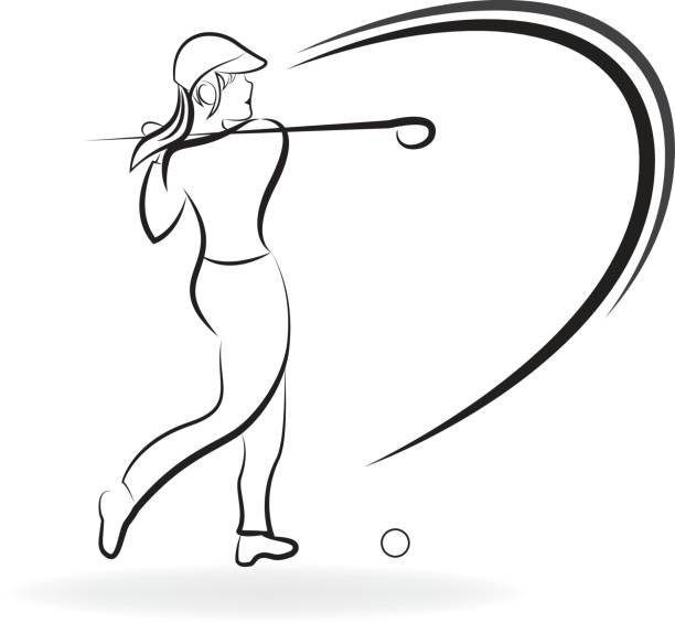 ilustrações, clipart, desenhos animados e ícones de ícone de jogador de golfe mulher - golf women female concentration