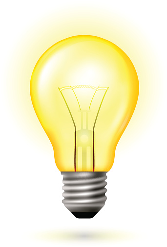 Light Bulb glow yellow color. Vector illustration in transparent technique