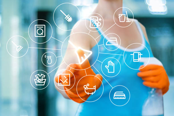istock Clicks on the icon of cleaning . 679896996