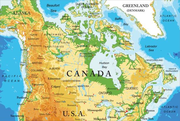 physische karte von kanada - manitoba map canada outline stock-grafiken, -clipart, -cartoons und -symbole