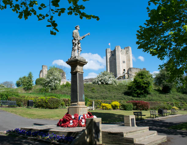 Conisbrough Castle And WWI War Memorial stock photo