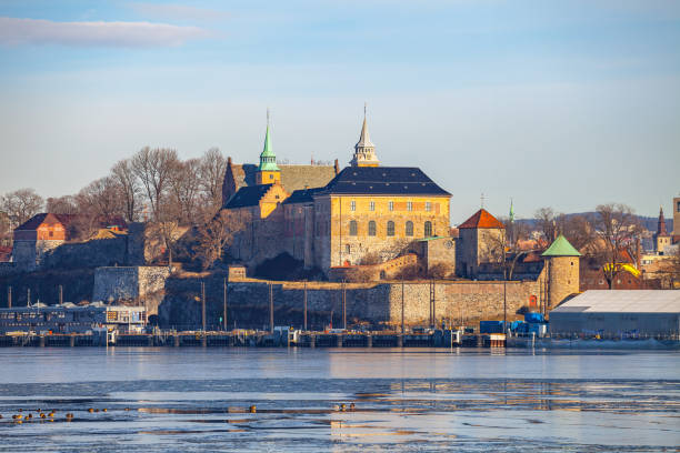 Oslo, Akershus fort, Norway. Frostly winter view. stock photo