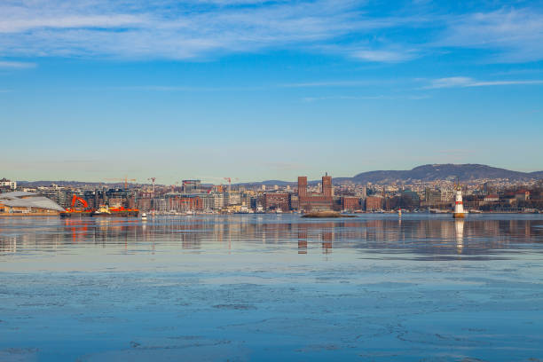 Oslo city waterfront, sunny winter day