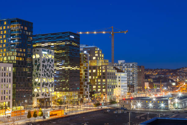 istock Bjorvika business quarter (Barcose). Night cityscape. 679913876