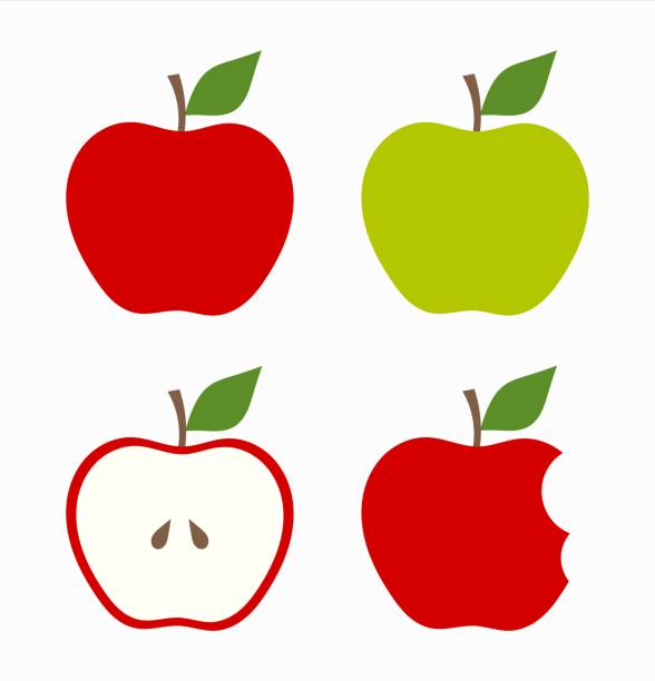 ilustraciones, imágenes clip art, dibujos animados e iconos de stock de rojo y verde manzana - apple