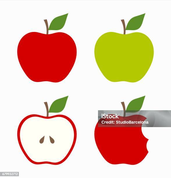 Kırmızı Ve Yeşil Elma Stok Vektör Sanatı & Elma‘nin Daha Fazla Görseli - Elma, Yeşil Renk, Vektör