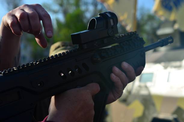 istock The soldier with machine guns weapon. 679932954