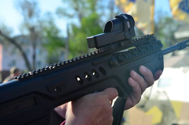 istock The soldier with machine guns weapon. 679932972
