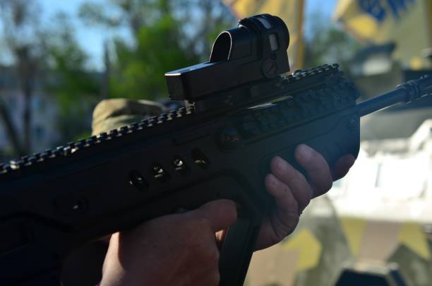 istock The soldier with machine guns weapon. 679932974