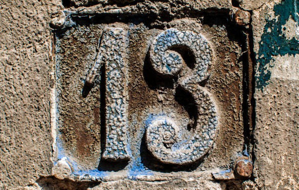 istock Old retro cast iron plate number 13 679936226