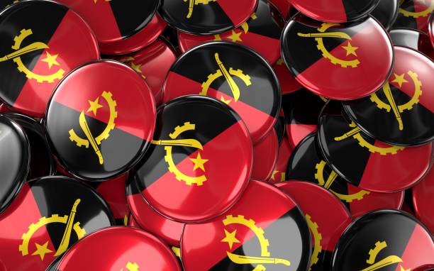 istock Angola Badges Background - Pile of Angolan Flag Buttons. 679940516