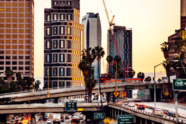 istock Downtown Los Angeles - sunset time traffic. 679955302
