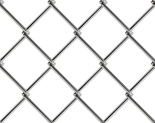 Chain link fence seamless pattern. Industrial style wallpaper Chain link fence seamless pattern. Industrial style wallpaper. Realistic geometric texture. Graphic design element for web site background, catalog. Steel wire wall on white. Vector illustration fence3 stock illustrations