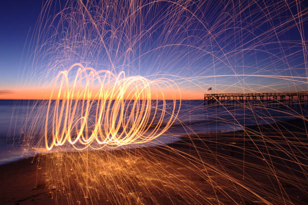 istock Steel Wool Long Exposure on Beach at Sunset 679963490