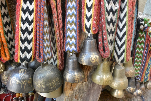Close up of traditional cow or Yak bells for sale for tourist