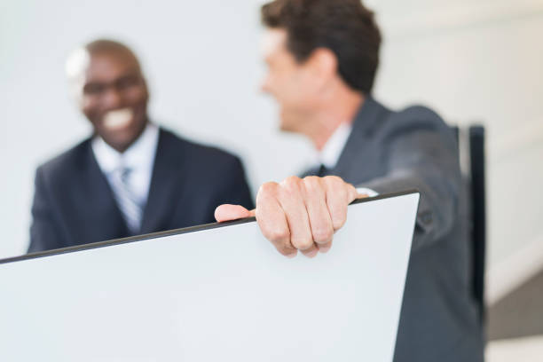 istock Business presentation, hand on computer monitor 679984182