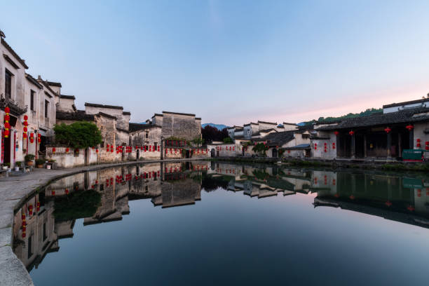 ancient villages in dawn, beautiful hongcun in the early morning, China