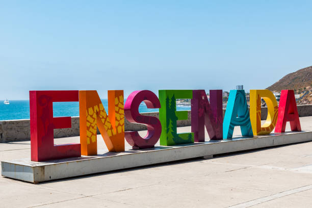 Giant Colorful Ensenada Welcome Sign stock photo