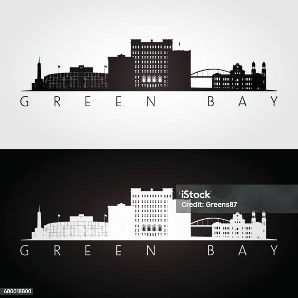 Green Bay Usa Skyline And Landmarks Silhouette Black And White Design Vector Illustration Stock Illustration - Download Image Now