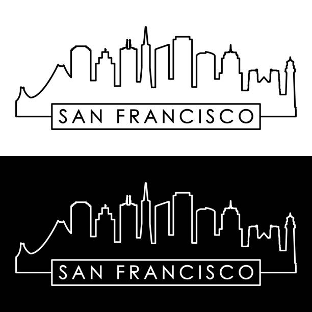 panoramę san francisco. styl liniowy. edytowalny plik wektorowy. - san francisco county skyline vector bridge stock illustrations