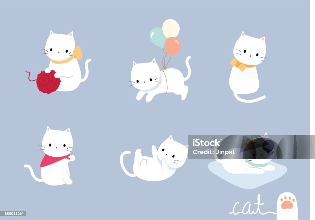 set lovely cat cute kitty on blue background Domestic Cat stock vector
