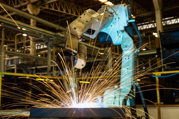 istock Test run robot welding in factory 680031956