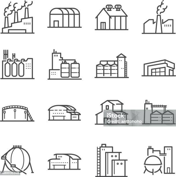 Factory And Industrial Vector Line Icon Set Included The Icons As Factory Silo Warehouse Workshop And More Stock Illustration - Download Image Now