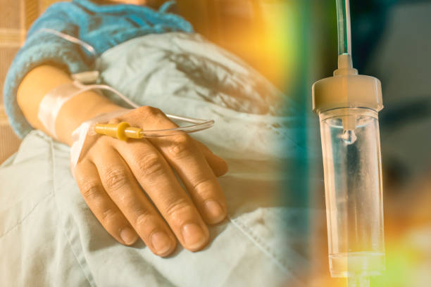 Cancer patient and perfusion drip Cancer patient and perfusion drip concept  cancer treatment chemotherapy drug stock pictures, royalty-free photos & images