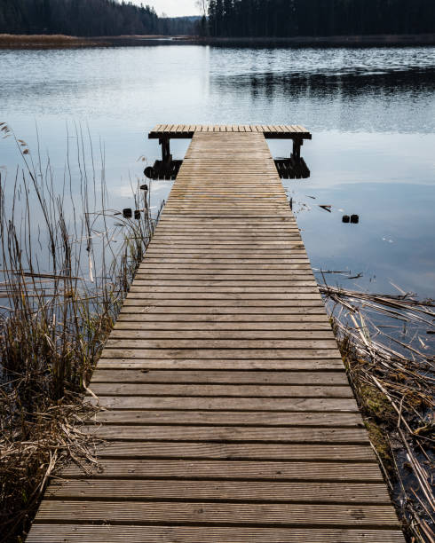 istock reflection of clouds in the lake with boardwalk 680057174