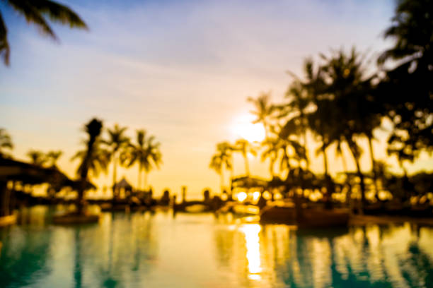 istock Silhouette coconut palm tree around swimming pool 680059050