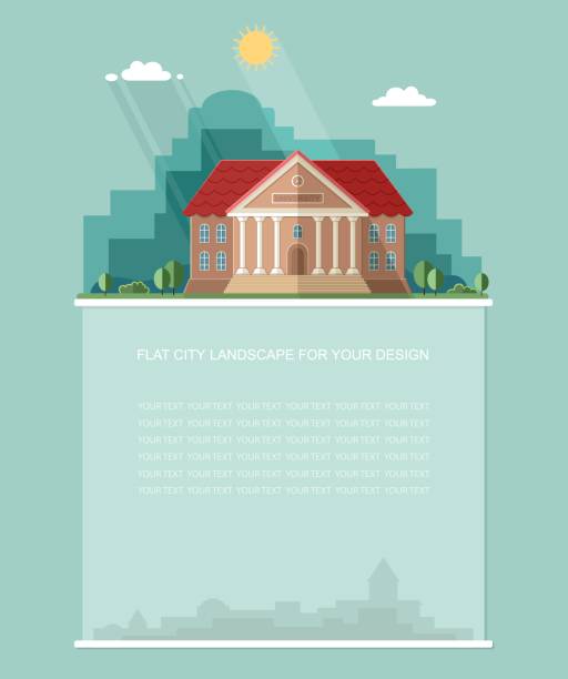 Blank for text. Exterior. College building. University building icon. Study banner. Flat vector Infographics design Blank for text. Exterior. College building. University building icon. Study banner. Flat vector Infographics design seminar classroom lecture hall university stock illustrations