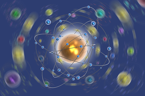 Spazio atomi pianeti sfondo blu photo