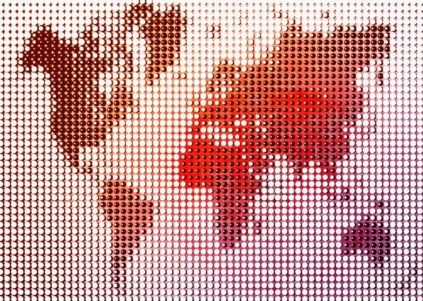 Dotted world map in vintage style. Basic image of earth courtesy NASA.