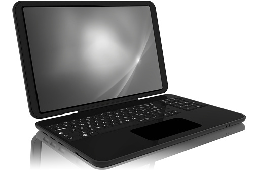 Ordenador portátil nero su sfondo bianco photo