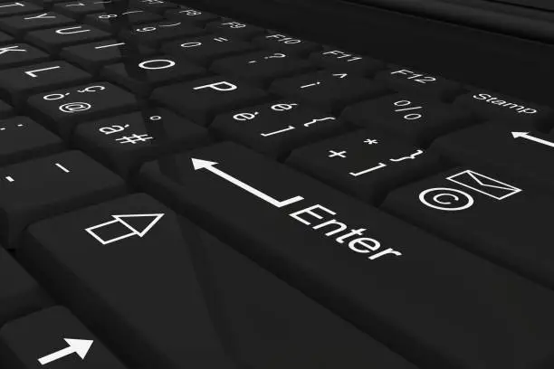 Black computer keyboard with foreground enter