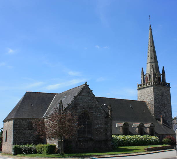 istock Church Catholicism bell tower - Old Breton village 680075734