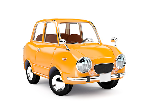 retro car orange in 60s style isolated on a white background. 3d illustration.