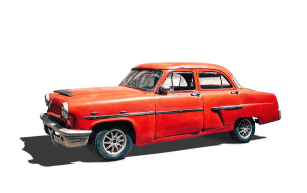 늙은 미국 자동차 에 흰색 배경 와 클리핑 경로 - cuba usa vintage car car 뉴스 사진 이미지